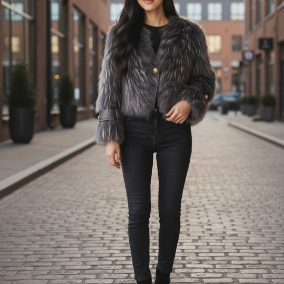 Maxa Mara Grey Fur Jacket With Leather Size Small - Picture 2 of 10